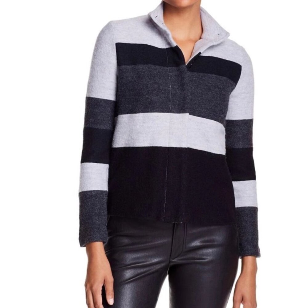 NWT $160 KARL LAGERFELD PARIS Colorblock Striped Jacket Size M Wool Mock neck